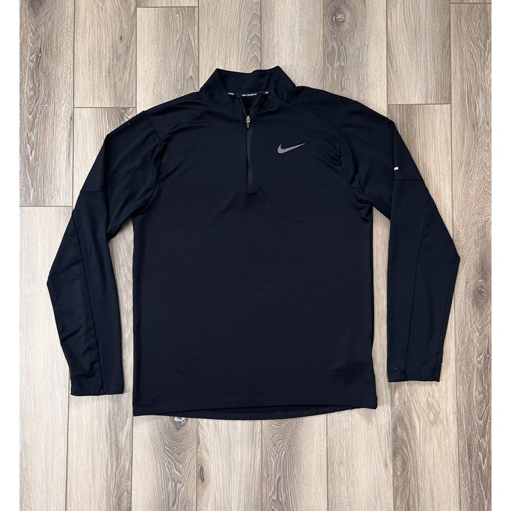 Nike Running Long Sleeve Pullover Mens S Black Heather 1/4 Zip Dri-Fit Stretch
